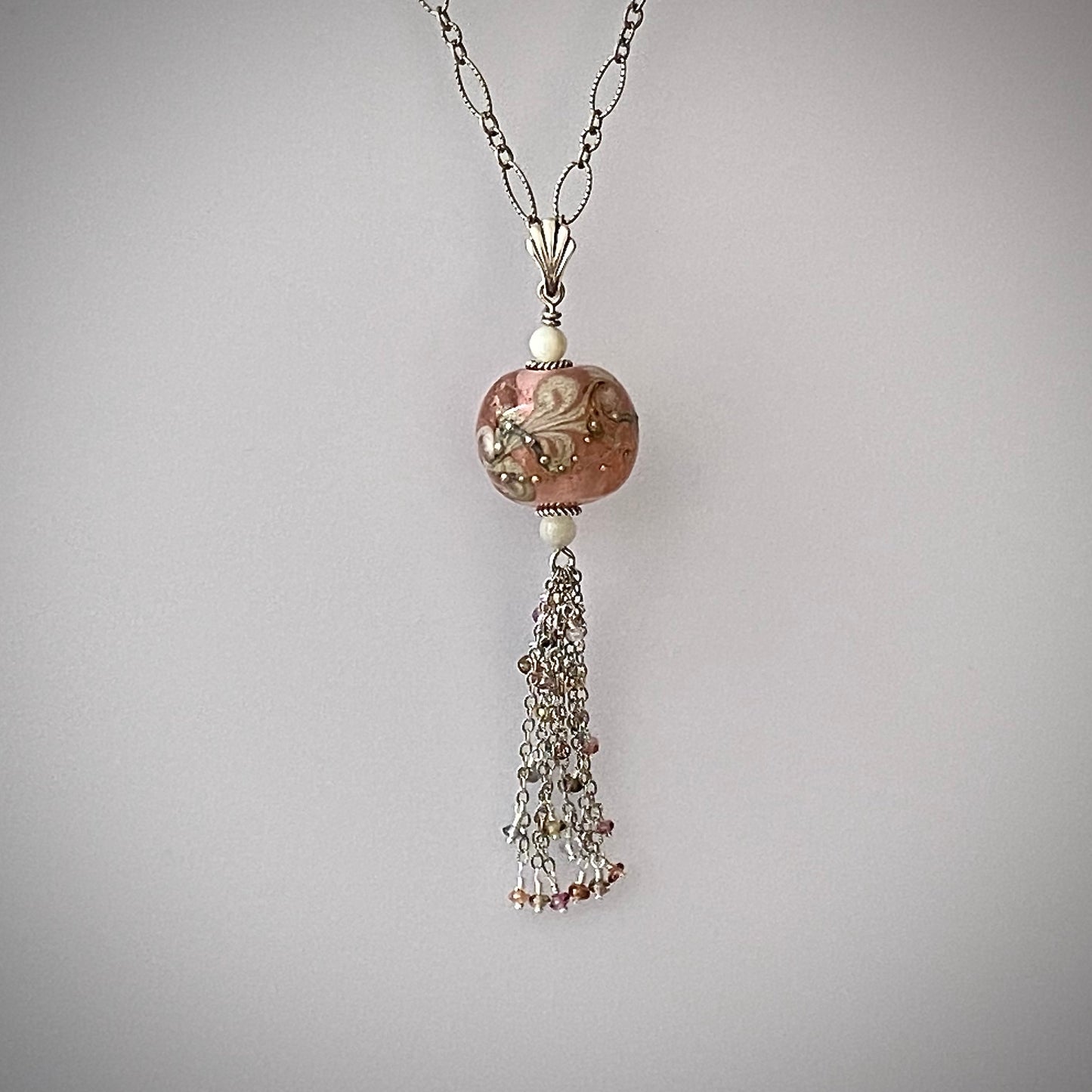 Lakeside Breeze / beachlove® Handmade Glass & Sterling Silver Tassel Pendant Necklace