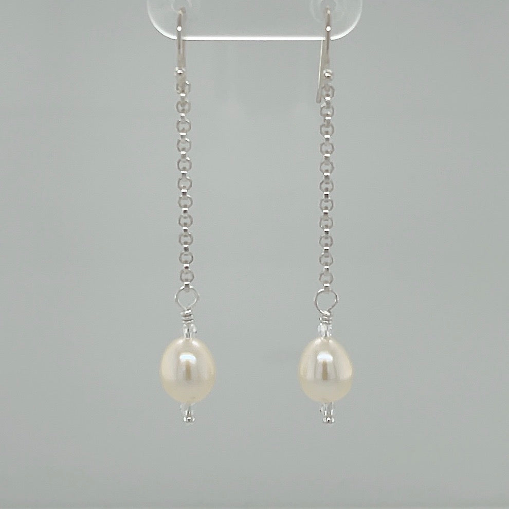 2" Arpaia Drop Pearl Swing Earrings in Sterling Silver
