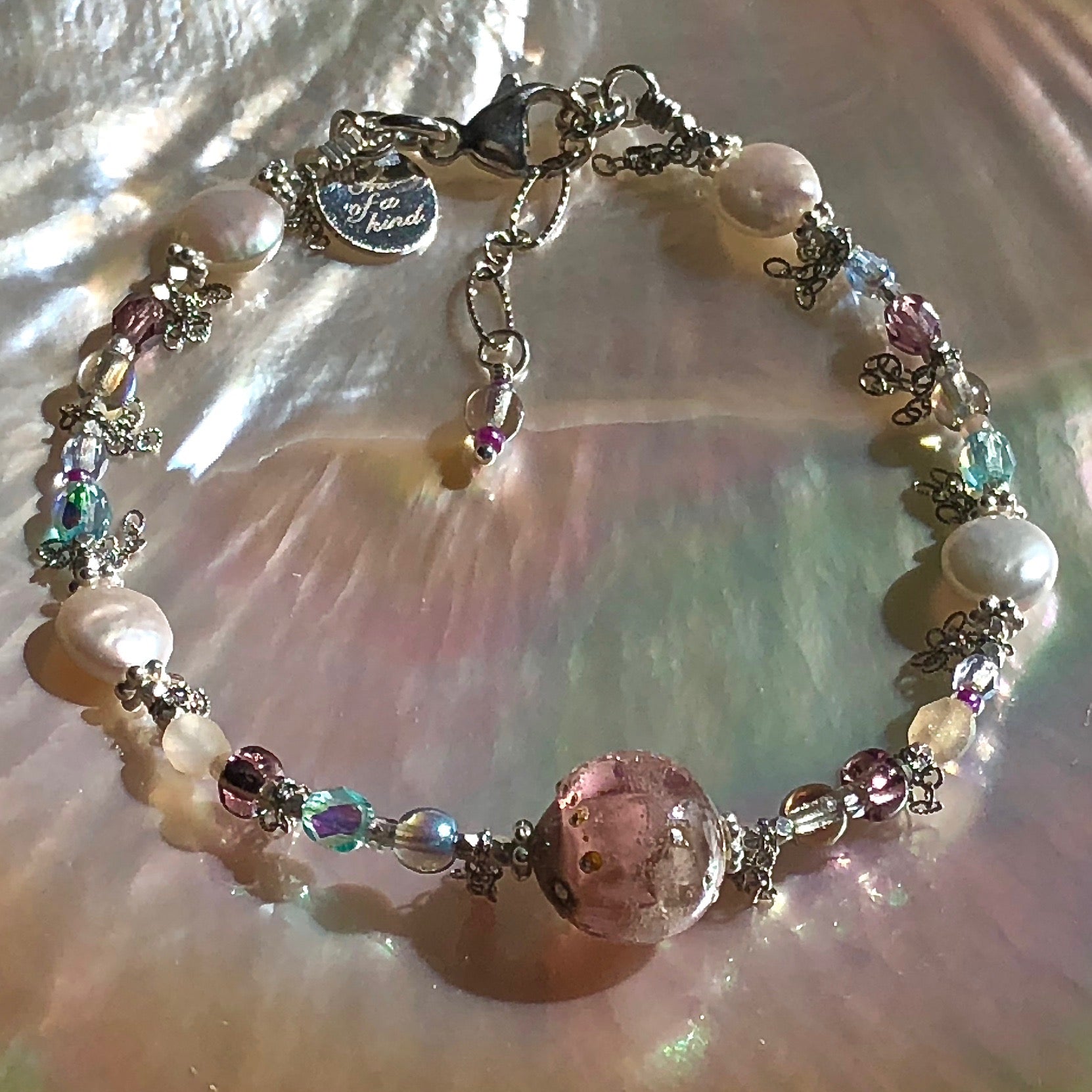 Beachin It glass & pearl silver bracelet by Kimberly Arpaia
