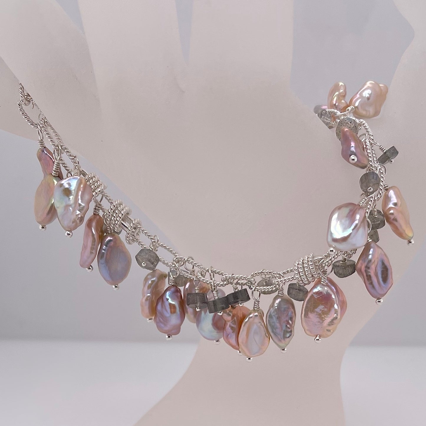 Shimmering Pink & Purple Keshi Silver Bracelet