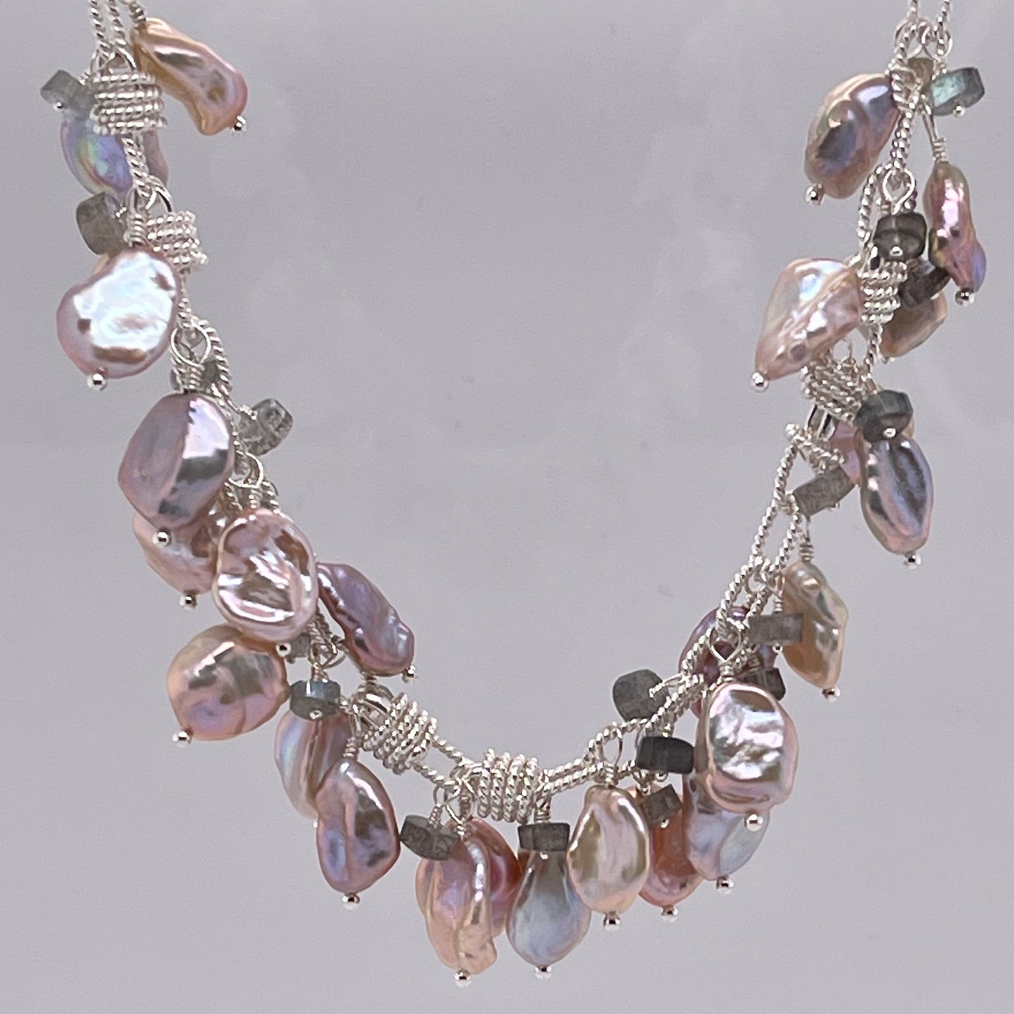 Shimmering Pink & Purple Keshi Silver Bracelet