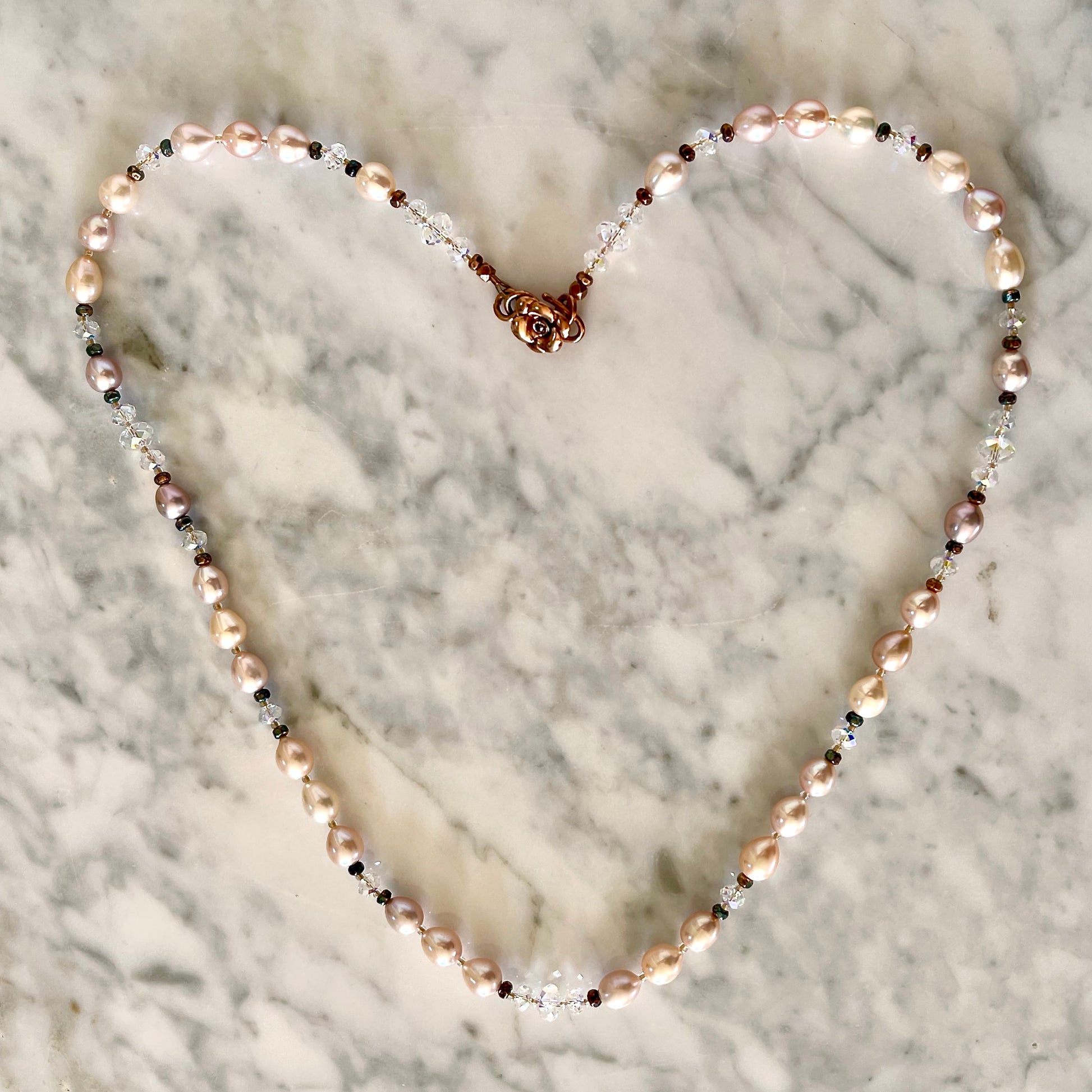 Full Layout Burnished Rose Sun-Bronzed Strung Pearl Necklace by Kimberly Arpaia 