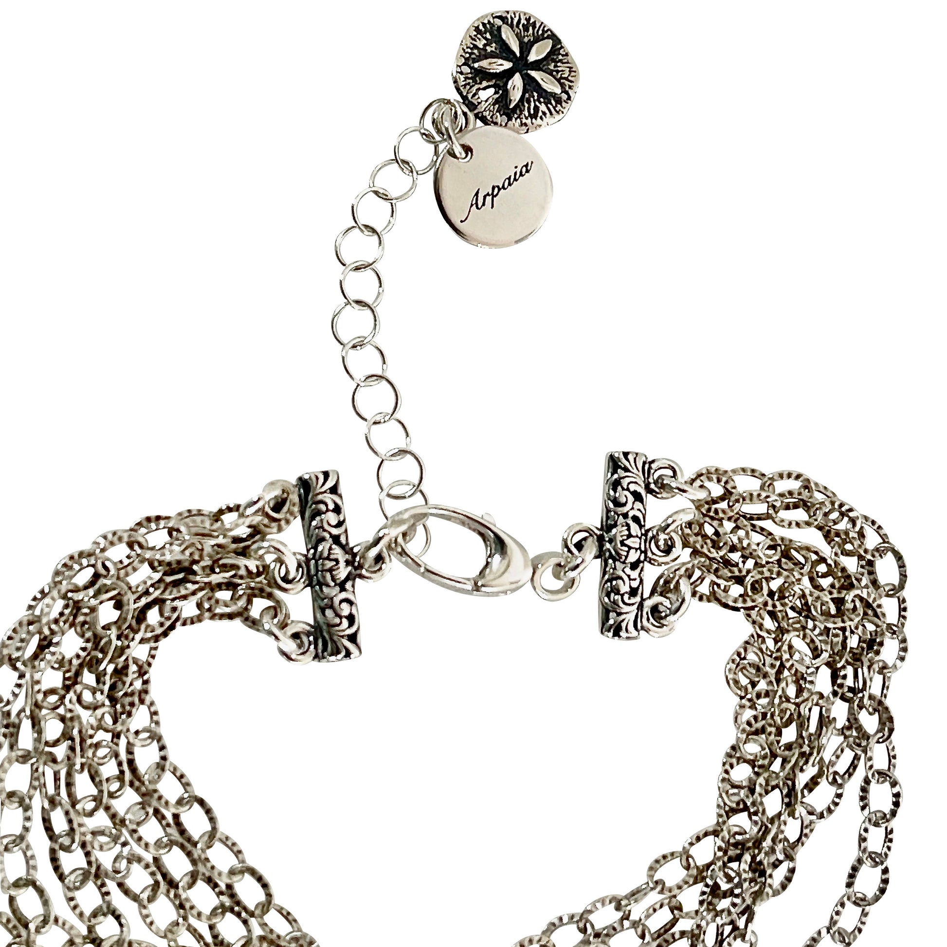 Closeup floral end bars, clasp & charms / beachlove silver chain bracelet