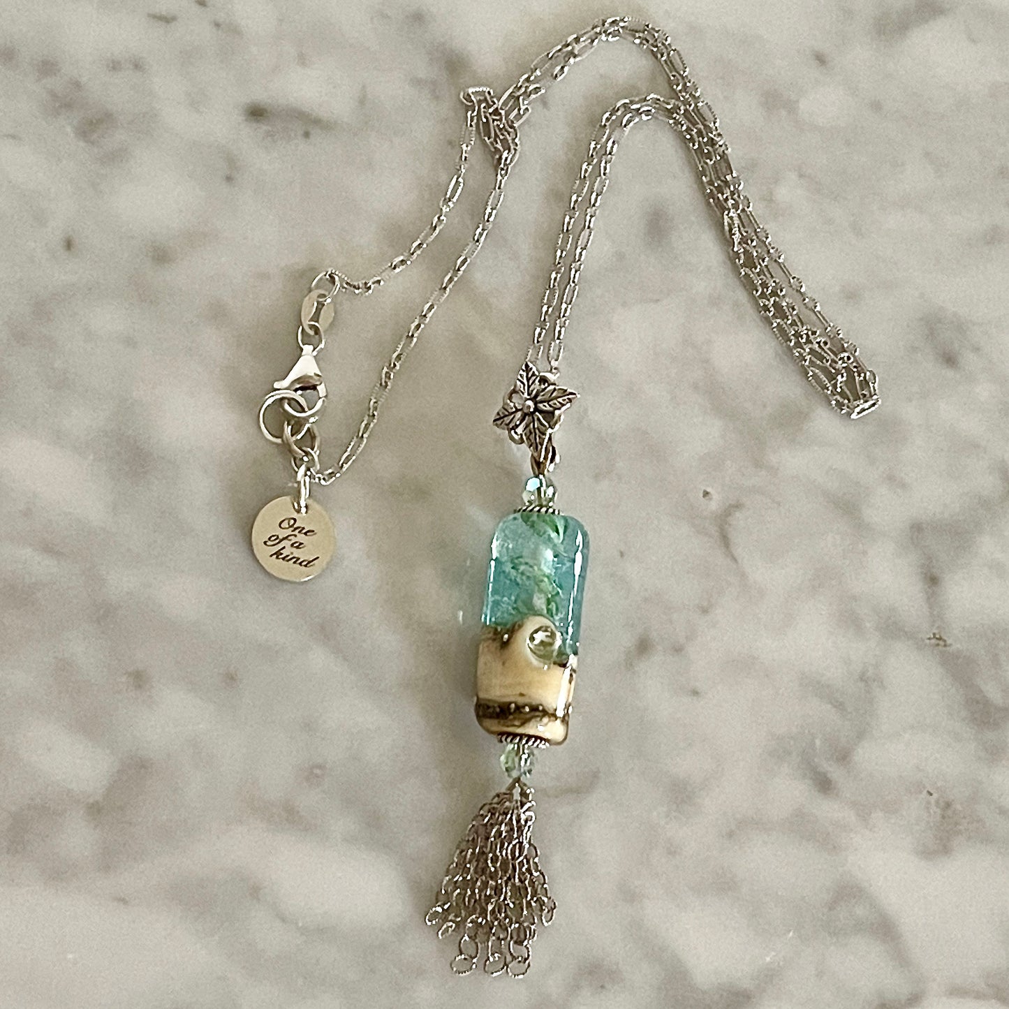 One of a Kind Arpaia Positano beachlove glass & silver tassel pendant necklace