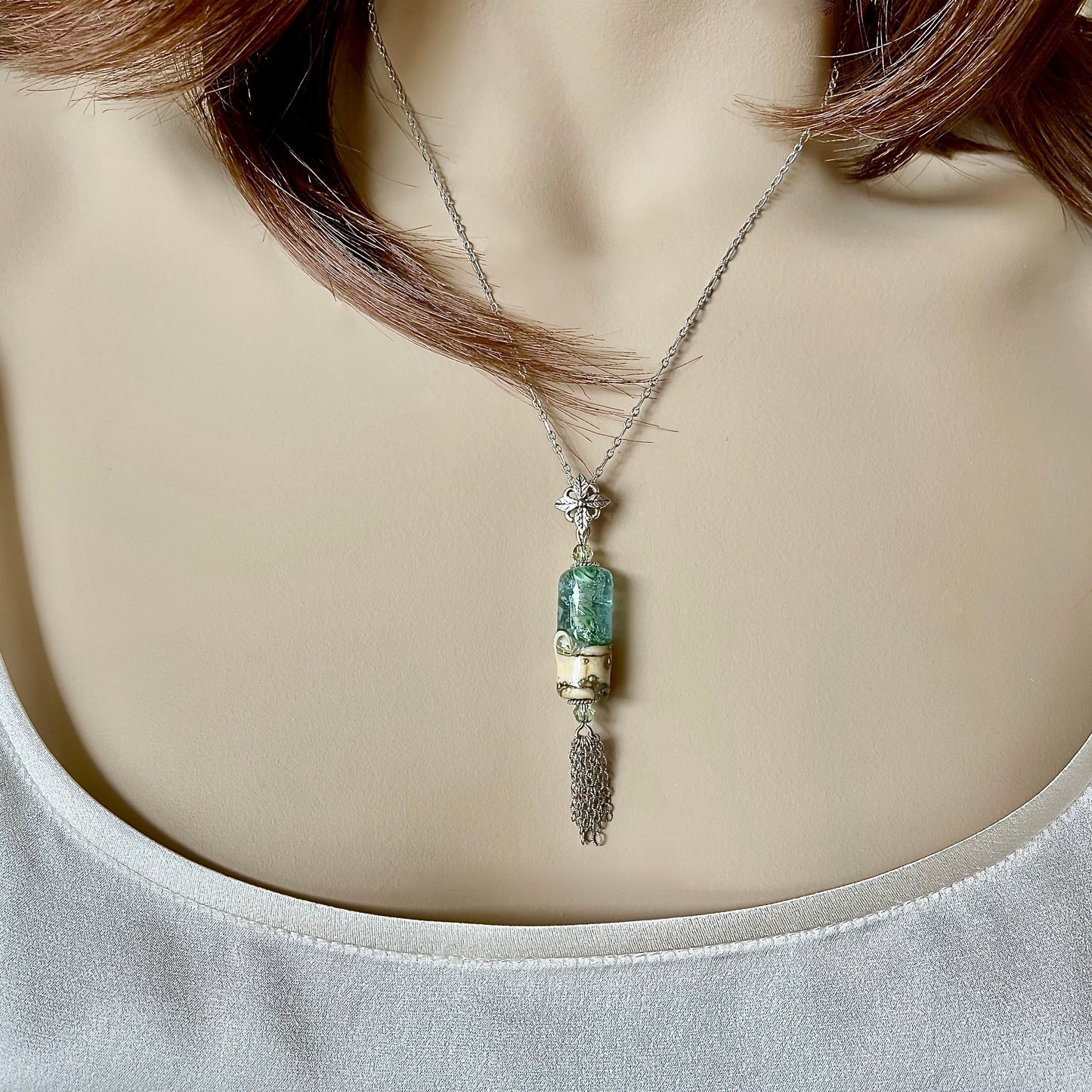 Arpaia Positano beachlove glass & silver tassel pendant necklace on Marella