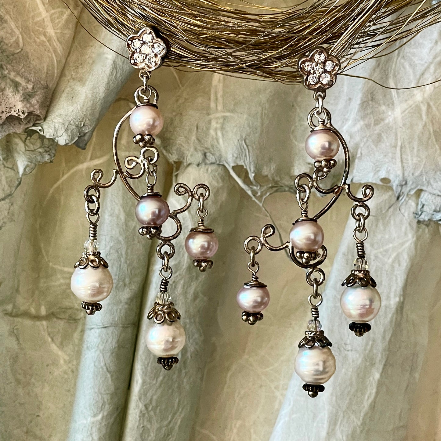 Closeup Rain Goddess beachlove chandelier earrings