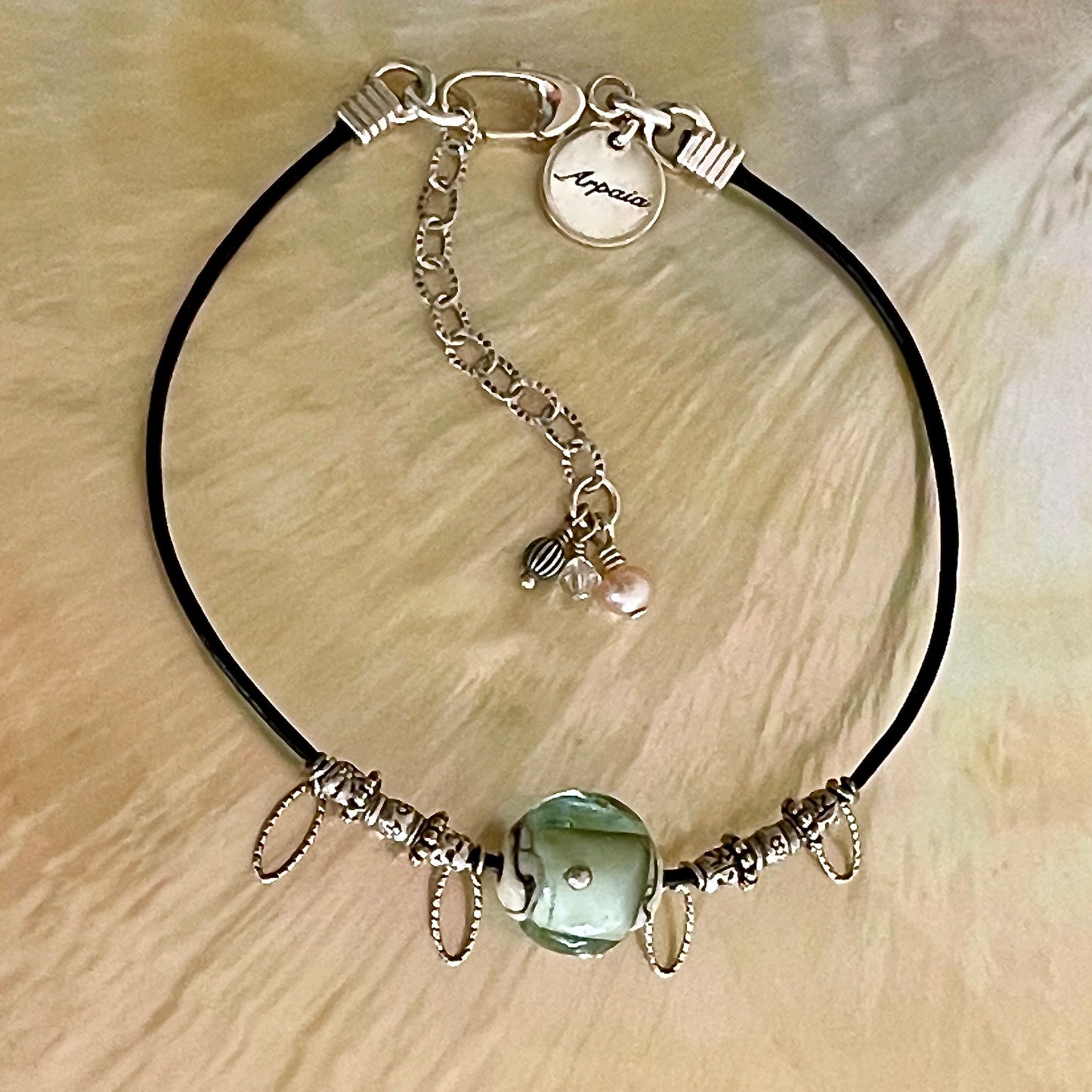 Rockport silver, glass, leather beachlove bracelet / Arpaia