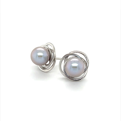 Silver Love Knot Post Earrings with Silvery-gray Freshwater Cultured Pearls / Arpaia