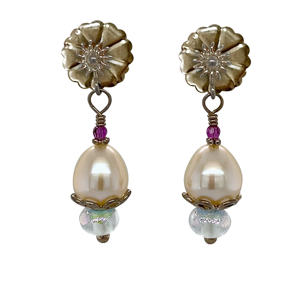 Twilight Coral Sands pearl drop earrings by Kimberly Arpaia