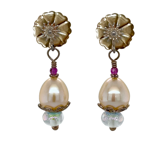 Twilight Coral Sands pearl drop earrings by Kimberly Arpaia